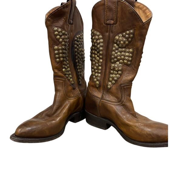 Frye Billy Hammered Stud Cognac Leather Western Cowboy Riding Boot 7.5 7.5 - Picture 2 of 11